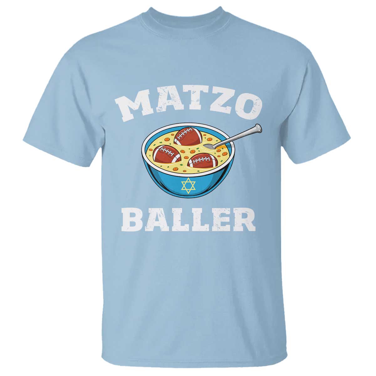 Funny Hanukkah Football T Shirt Matzo Baller Matzah Ball Jewish Chanukah Sports Lover TS11 Light Blue Print Your Wear