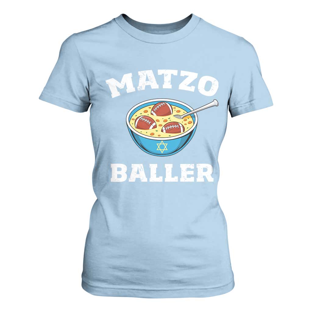 Funny Hanukkah Football T Shirt For Women Matzo Baller Matzah Ball Jewish Chanukah Sports Lover TS11 Light Blue Print Your Wear