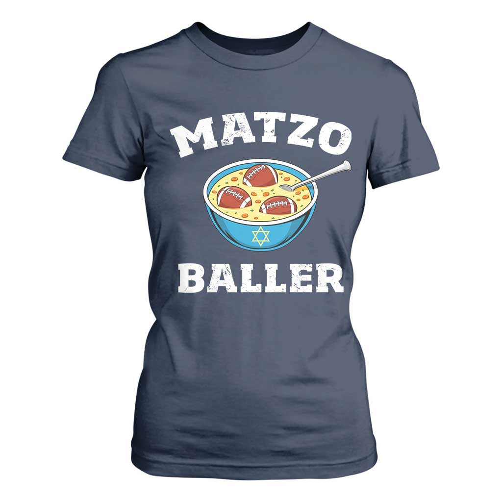Funny Hanukkah Football T Shirt For Women Matzo Baller Matzah Ball Jewish Chanukah Sports Lover TS11 Navy Print Your Wear