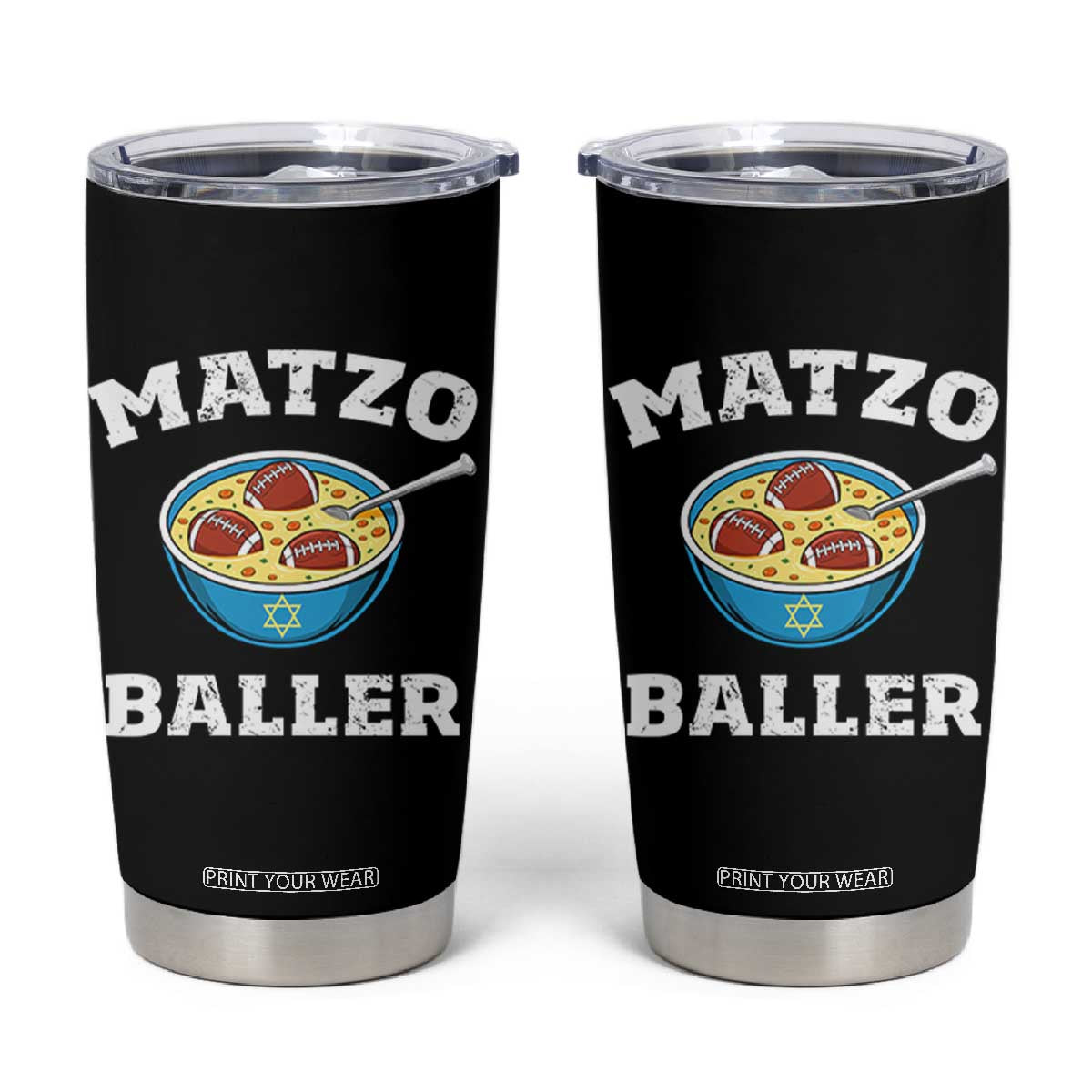 Funny Hanukkah Football Tumbler Cup Matzo Baller Matzah Ball Jewish Chanukah Sports Lover TS11 Black Print Your Wear