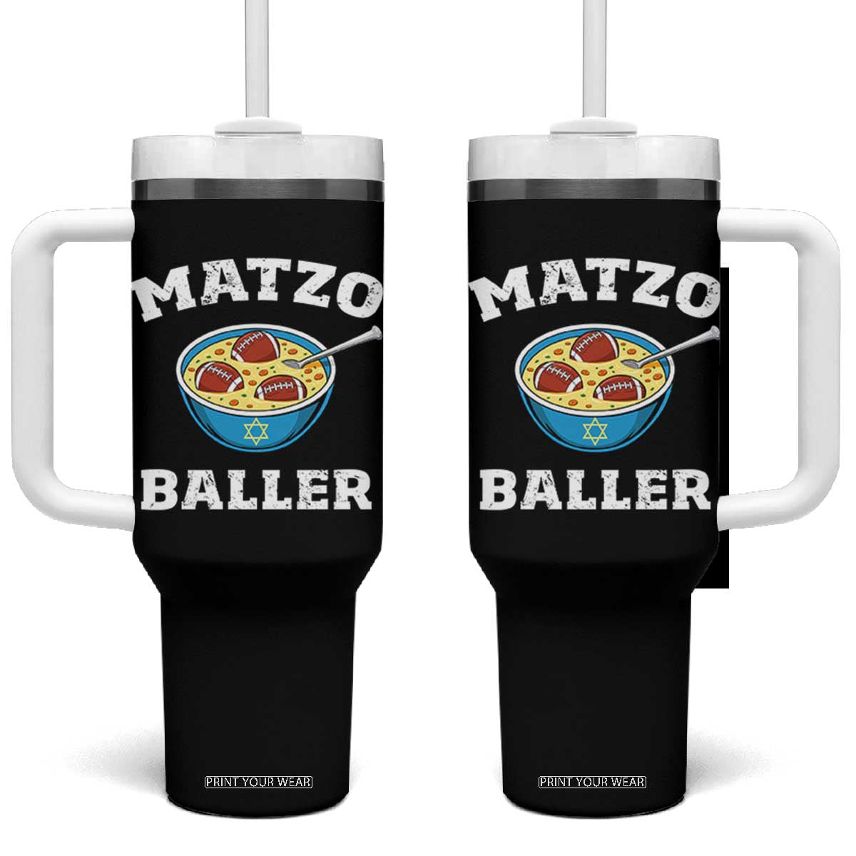 Funny Hanukkah Football Tumbler With Handle Matzo Baller Matzah Ball Jewish Chanukah Sports Lover TS11 One Size: 40 oz Black Print Your Wear