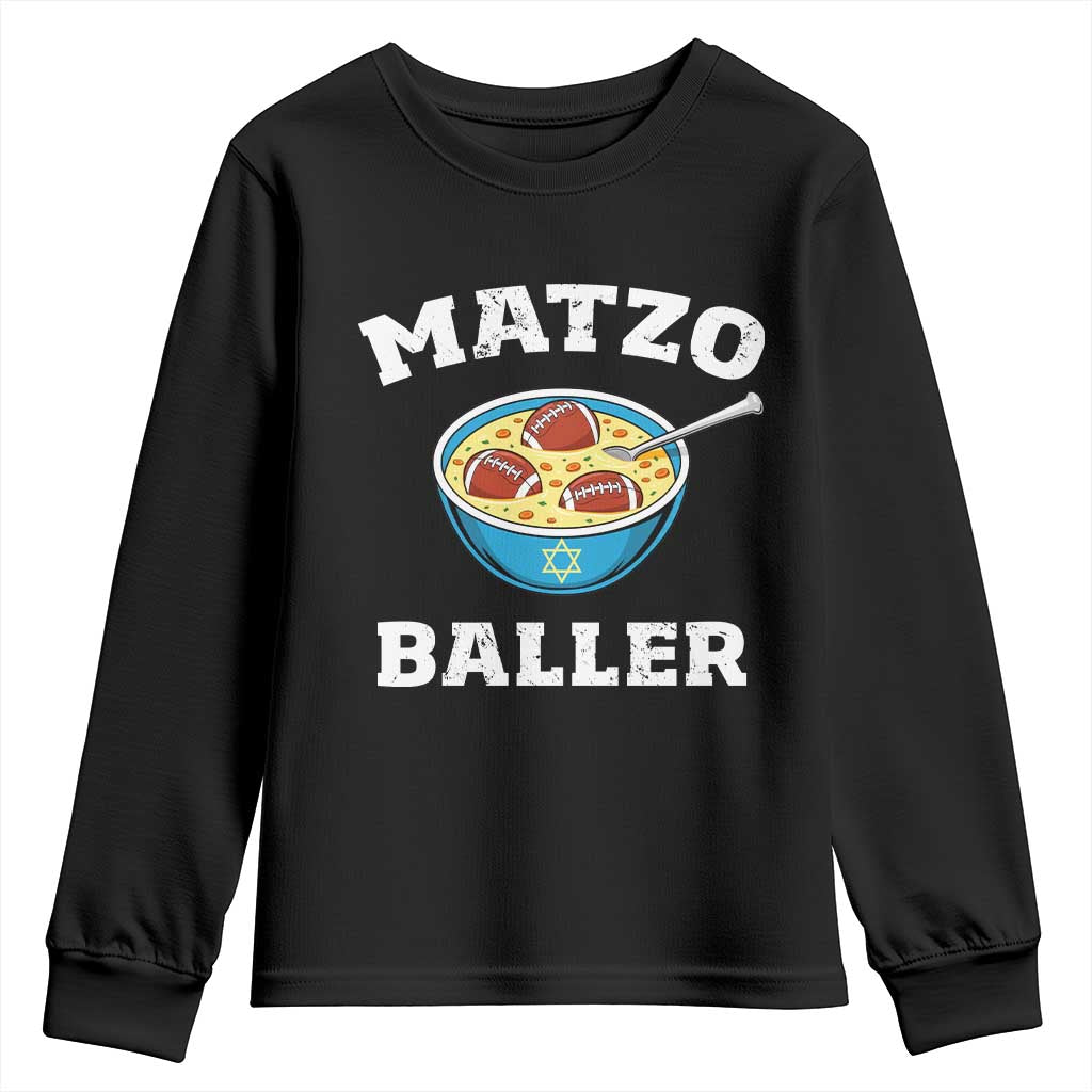 Funny Hanukkah Football Youth Sweatshirt Matzo Baller Matzah Ball Jewish Chanukah Sports Lover TS11 Black Print Your Wear