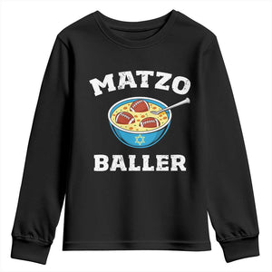 Funny Hanukkah Football Youth Sweatshirt Matzo Baller Matzah Ball Jewish Chanukah Sports Lover TS11 Black Print Your Wear