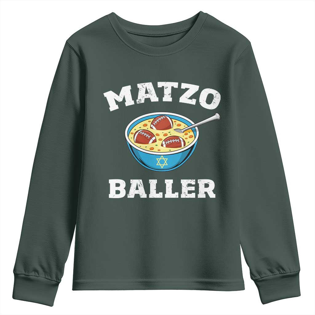 Funny Hanukkah Football Youth Sweatshirt Matzo Baller Matzah Ball Jewish Chanukah Sports Lover TS11 Dark Forest Green Print Your Wear