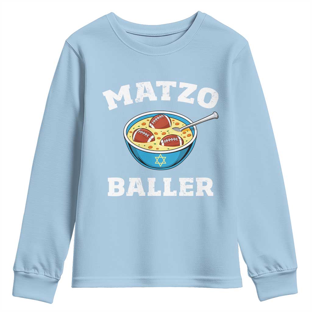 Funny Hanukkah Football Youth Sweatshirt Matzo Baller Matzah Ball Jewish Chanukah Sports Lover TS11 Light Blue Print Your Wear