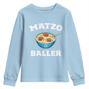 Funny Hanukkah Football Youth Sweatshirt Matzo Baller Matzah Ball Jewish Chanukah Sports Lover TS11 Light Blue Print Your Wear