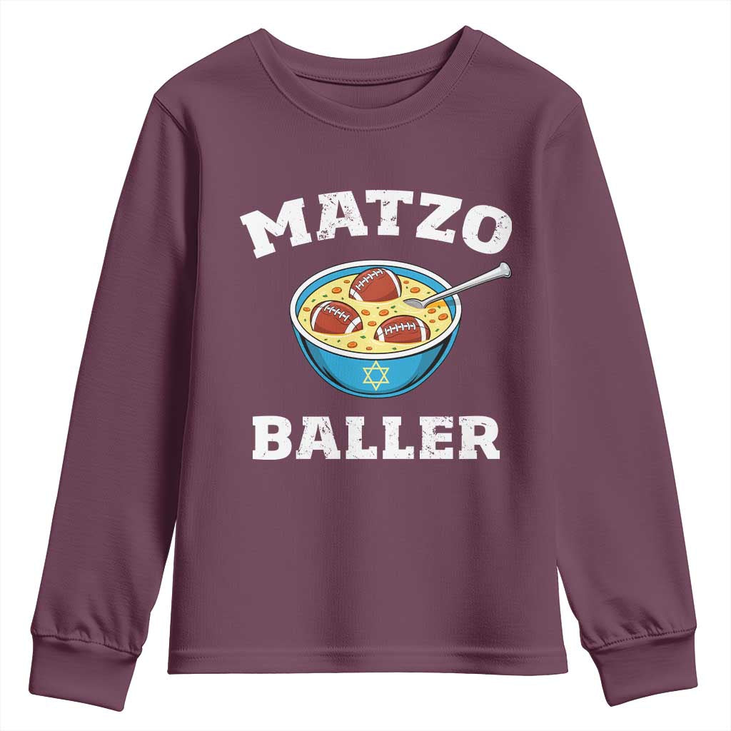 Funny Hanukkah Football Youth Sweatshirt Matzo Baller Matzah Ball Jewish Chanukah Sports Lover TS11 Maroon Print Your Wear