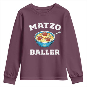 Funny Hanukkah Football Youth Sweatshirt Matzo Baller Matzah Ball Jewish Chanukah Sports Lover TS11 Maroon Print Your Wear