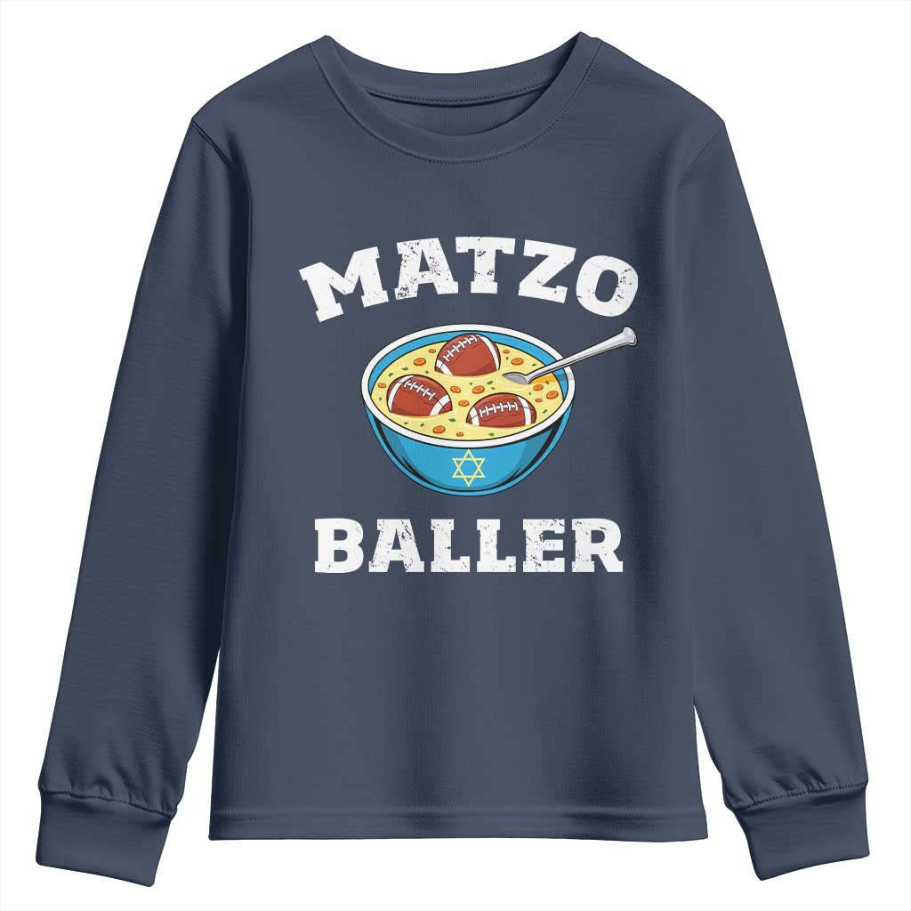 Funny Hanukkah Football Youth Sweatshirt Matzo Baller Matzah Ball Jewish Chanukah Sports Lover TS11 Navy Print Your Wear
