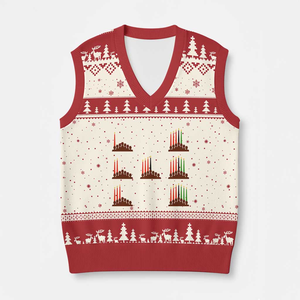 Kwanzaa Kinara Seven Candles African American Holiday V-Neck Knit Sweater Vest TS11 Beige Red Print Your Wear