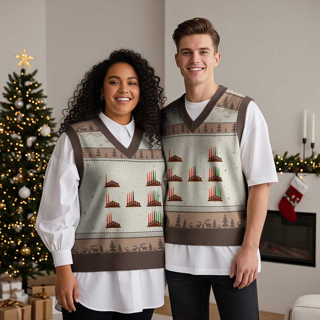 Kwanzaa Kinara Seven Candles African American Holiday V-Neck Knit Sweater Vest TS11 Mocha Mousse Print Your Wear