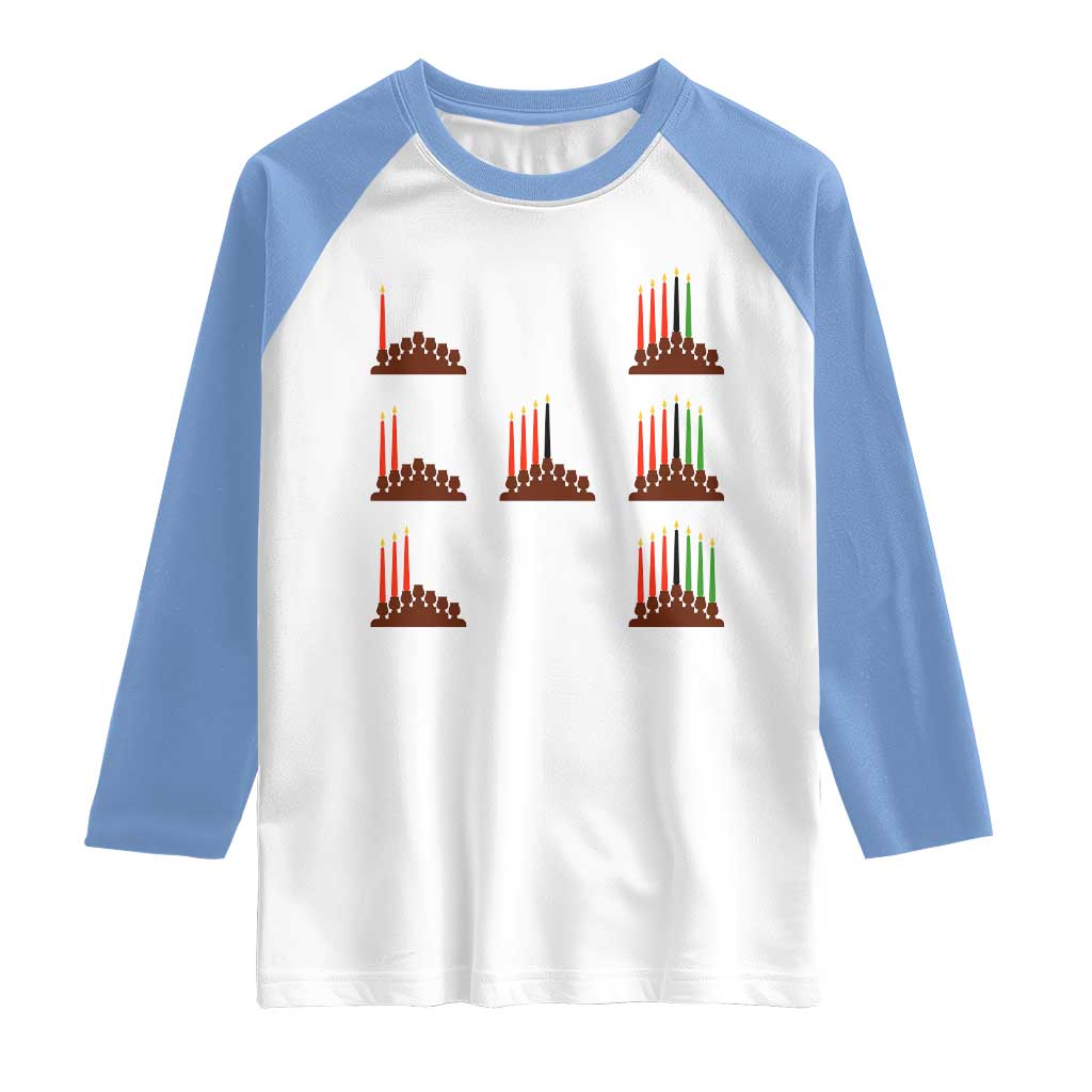 Kwanzaa Kinara Seven Candles African American Holiday Raglan Shirt TS11 White Carolina Blue Print Your Wear