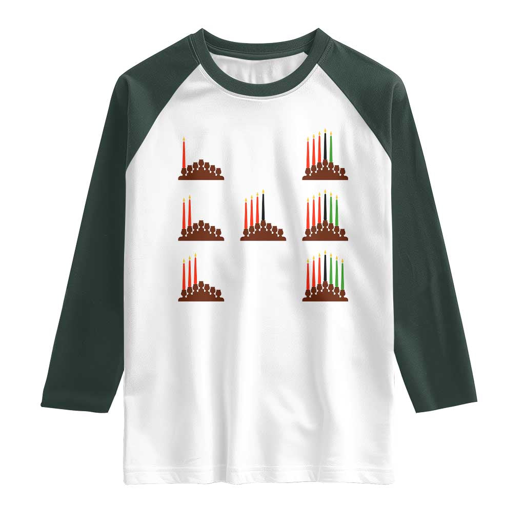 Kwanzaa Kinara Seven Candles African American Holiday Raglan Shirt TS11 White Dark Forest Green Print Your Wear