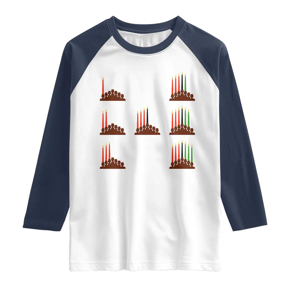 Kwanzaa Kinara Seven Candles African American Holiday Raglan Shirt TS11 White Navy Print Your Wear