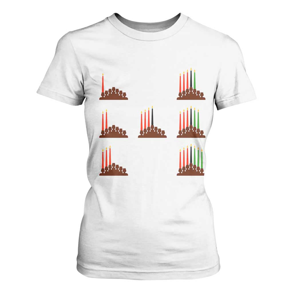 Kwanzaa Kinara Seven Candles African American Holiday T Shirt For Women TS11 White Print Your Wear