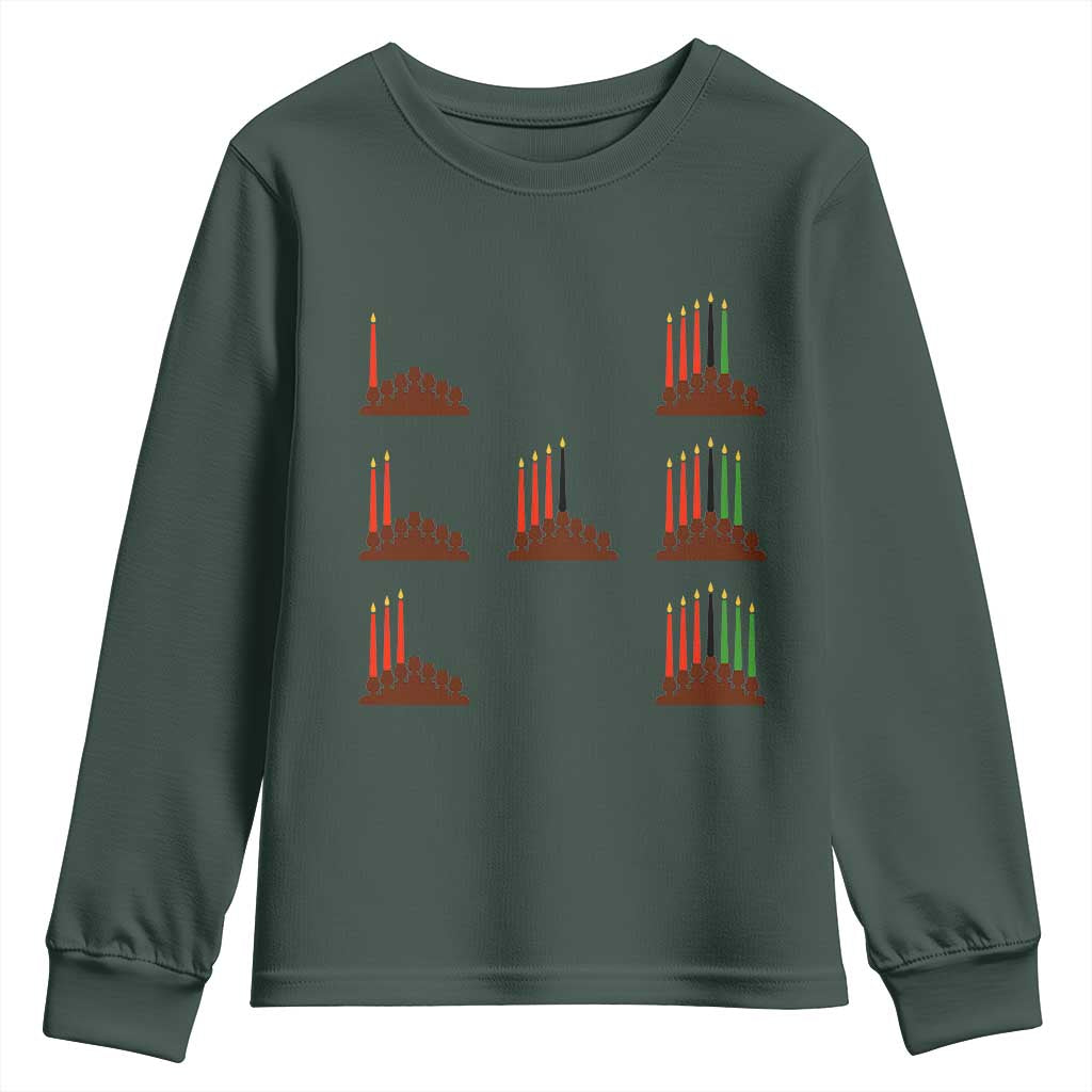 Kwanzaa Kinara Seven Candles African American Holiday Youth Sweatshirt TS11 Dark Forest Green Print Your Wear
