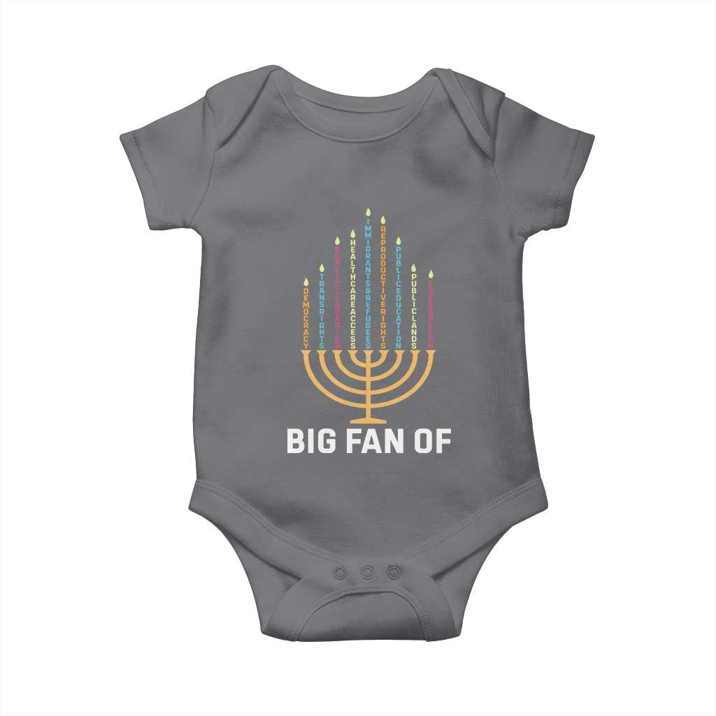 Hanukkah Human Rights Baby Onesie Big Fan Of Democracy Immigrants And Refugees TS11 Charcoal Print Your Wear