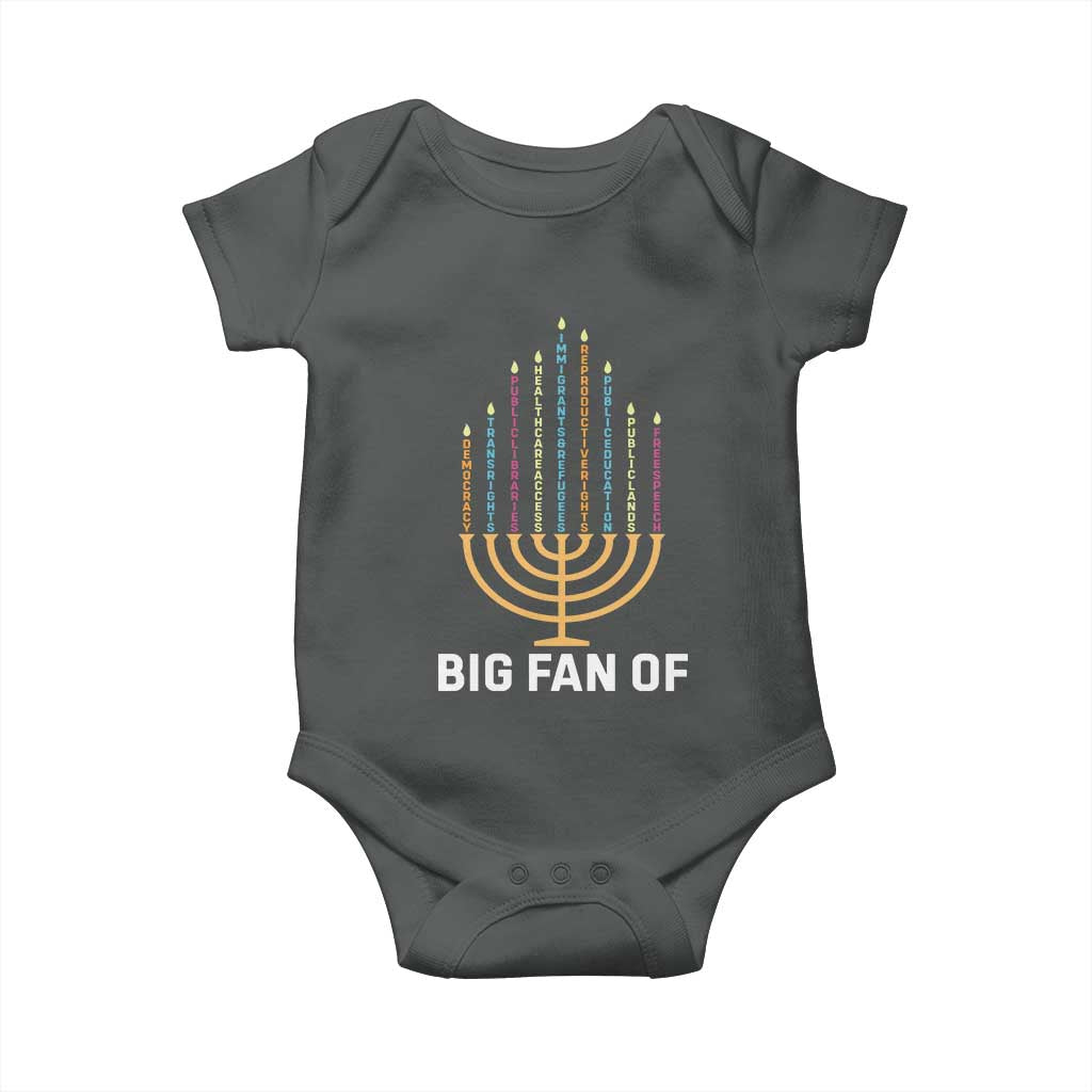 Hanukkah Human Rights Baby Onesie Big Fan Of Democracy Immigrants And Refugees TS11 Dark Heather Print Your Wear