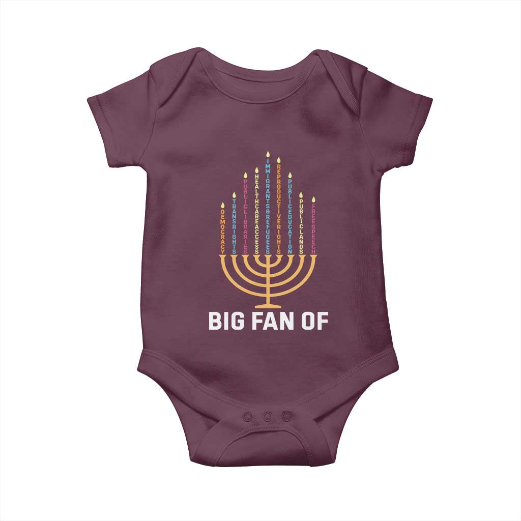 Hanukkah Human Rights Baby Onesie Big Fan Of Democracy Immigrants And Refugees TS11 Maroon Print Your Wear