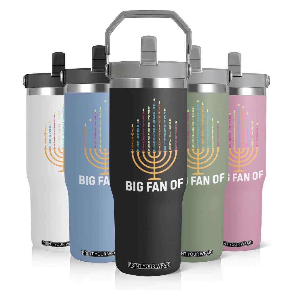 Hanukkah Human Rights Flip Straw Tumbler Big Fan Of Democracy Immigrants And Refugees TS11 Print Your Wear