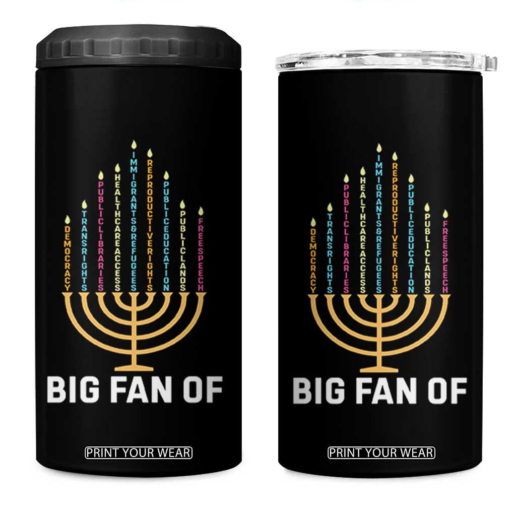 Hanukkah Human Rights 4 in 1 Can Cooler Tumbler Big Fan Of Democracy Immigrants And Refugees TS11 One Size: 16 oz Black Print Your Wear