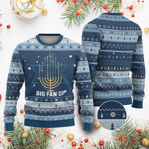 Hanukkah Human Rights Hanukkah Ugly Sweater Big Fan Of Democracy Immigrants And Refugees TS11 Navy Light Blue Print Your Wear