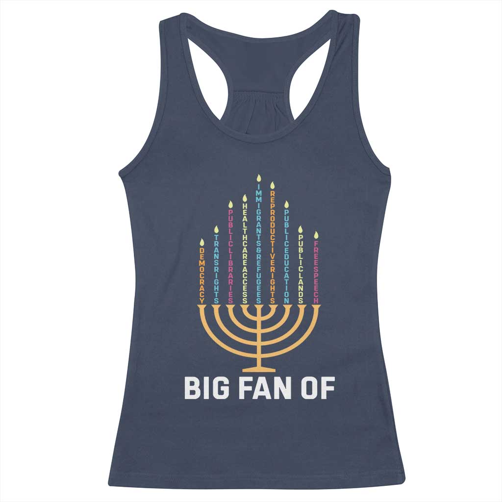 Hanukkah Human Rights Racerback Tank Top Big Fan Of Democracy Immigrants And Refugees TS11 Navy Print Your Wear