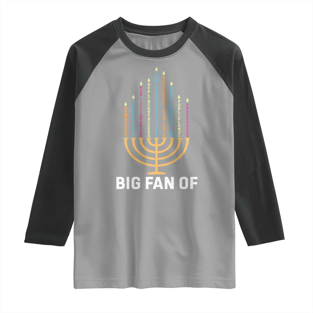 Hanukkah Human Rights Raglan Shirt Big Fan Of Democracy Immigrants And Refugees TS11 Sport Gray Black Print Your Wear
