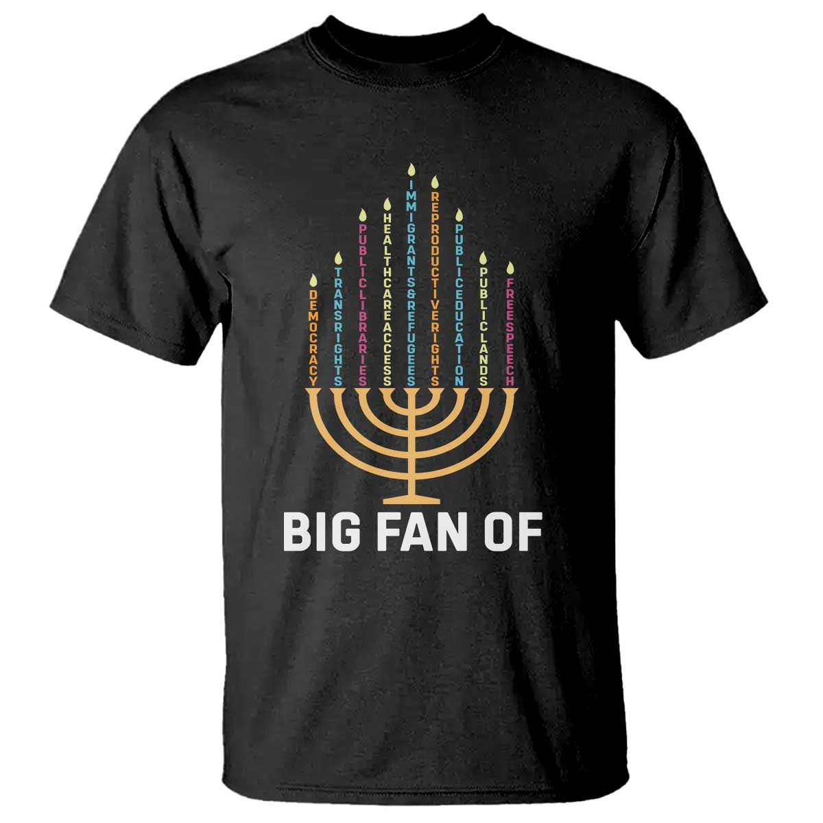 Hanukkah Human Rights T Shirt Big Fan Of Democracy Immigrants And Refugees TS11 Black Print Your Wear