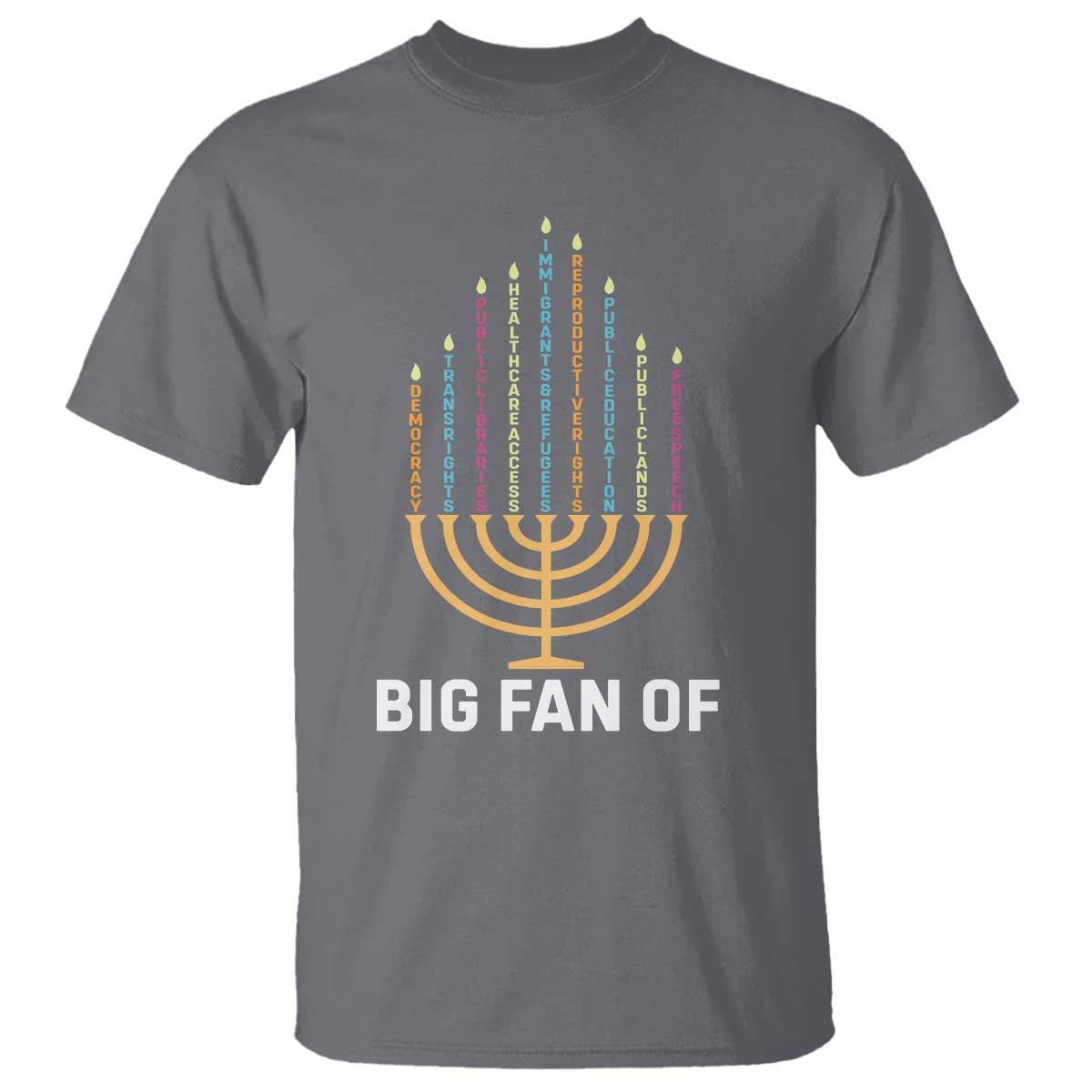 Hanukkah Human Rights T Shirt Big Fan Of Democracy Immigrants And Refugees TS11 Charcoal Print Your Wear