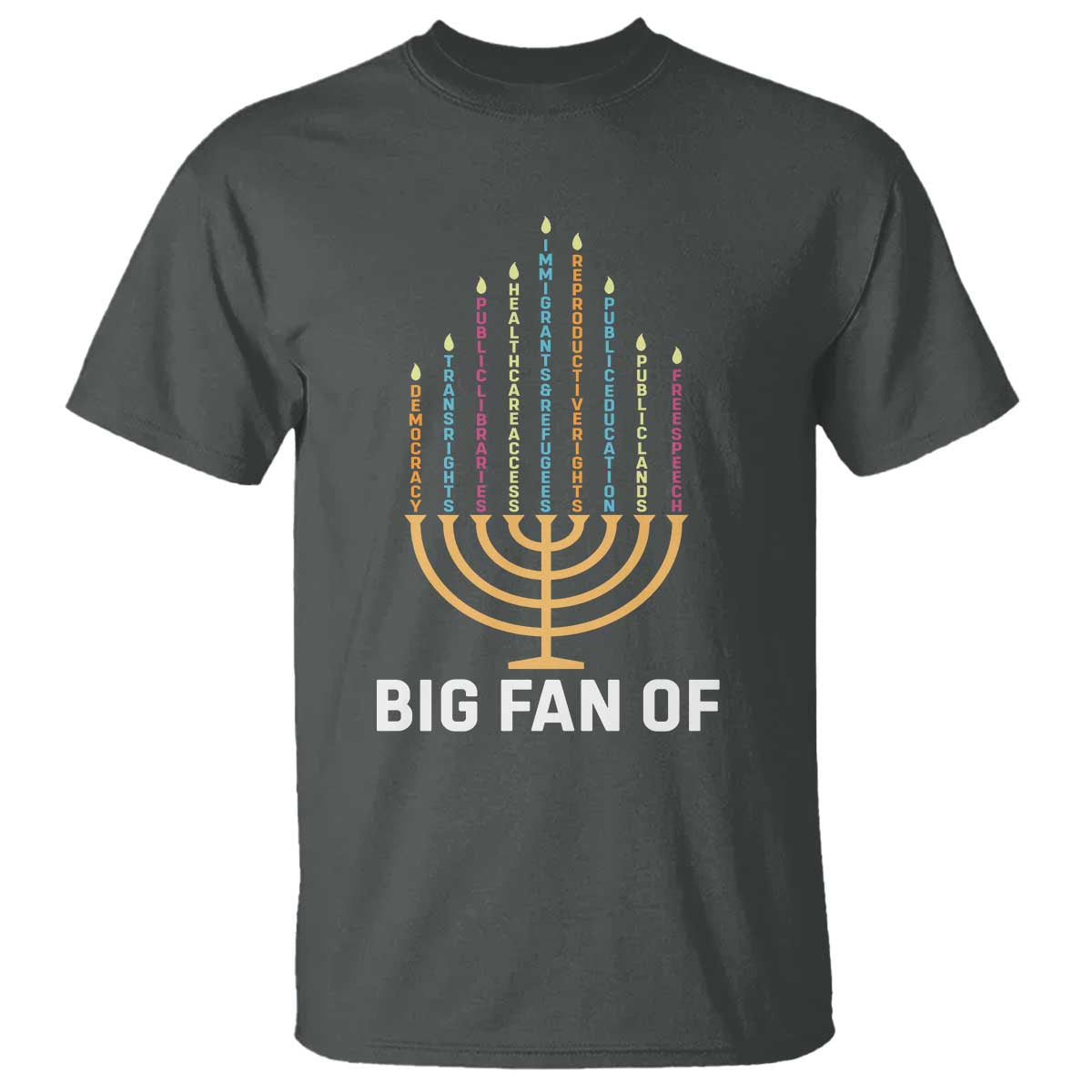 Hanukkah Human Rights T Shirt Big Fan Of Democracy Immigrants And Refugees TS11 Dark Heather Print Your Wear