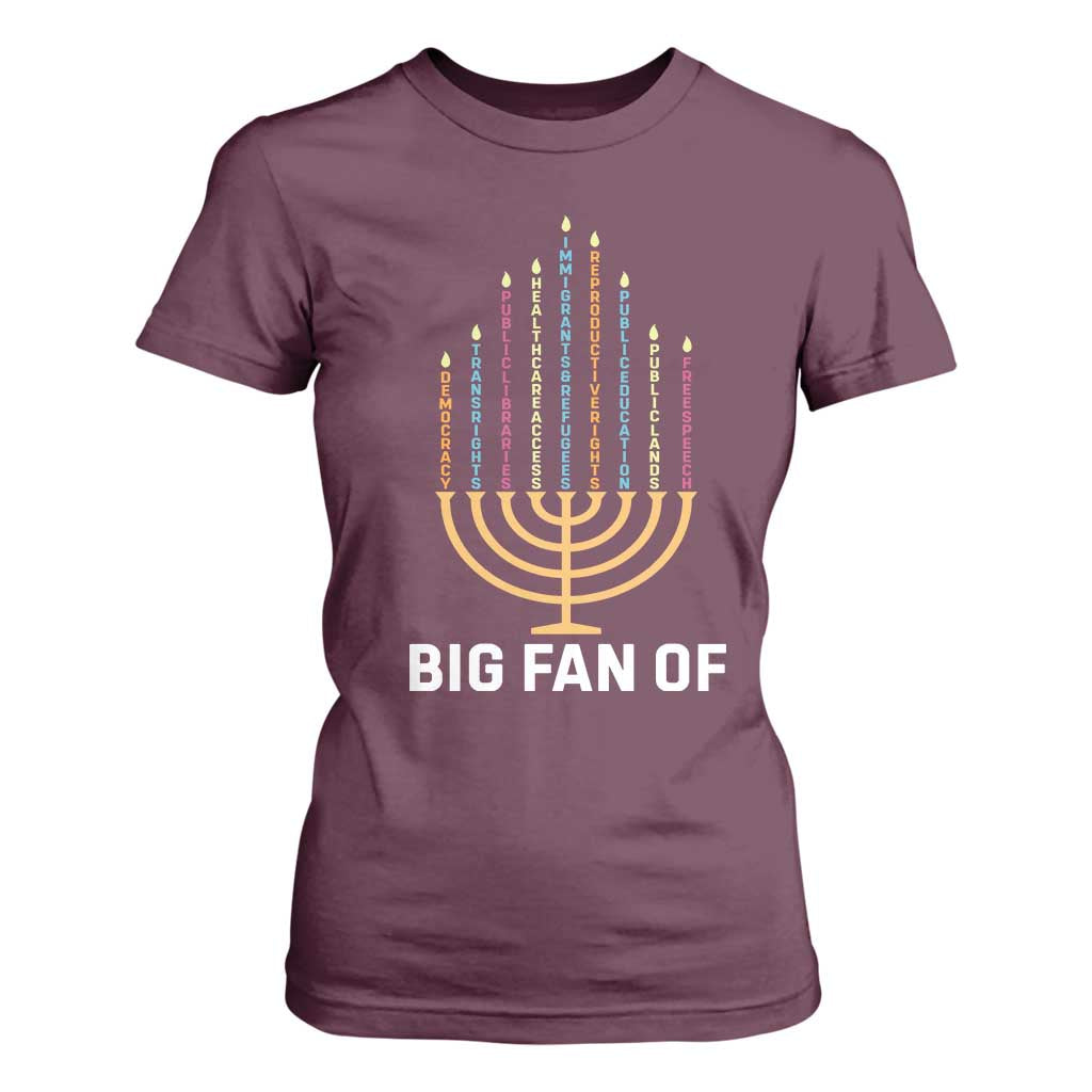 Hanukkah Human Rights T Shirt For Women Big Fan Of Democracy Immigrants And Refugees TS11 Maroon Print Your Wear