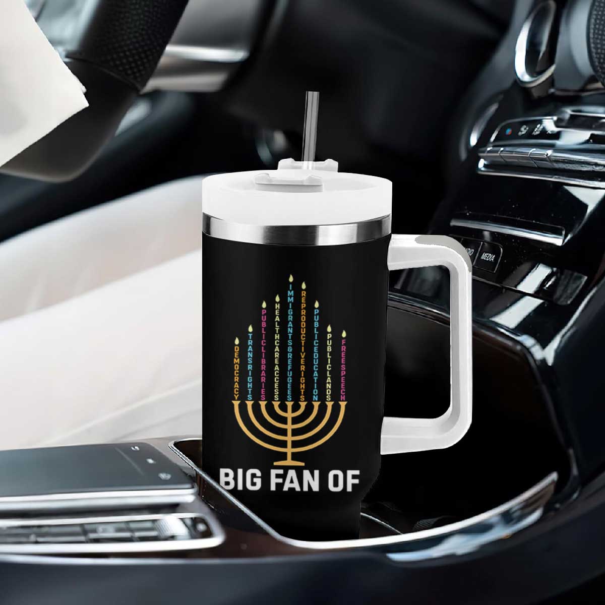 Hanukkah Human Rights Tumbler With Handle Big Fan Of Democracy Immigrants And Refugees TS11 Print Your Wear