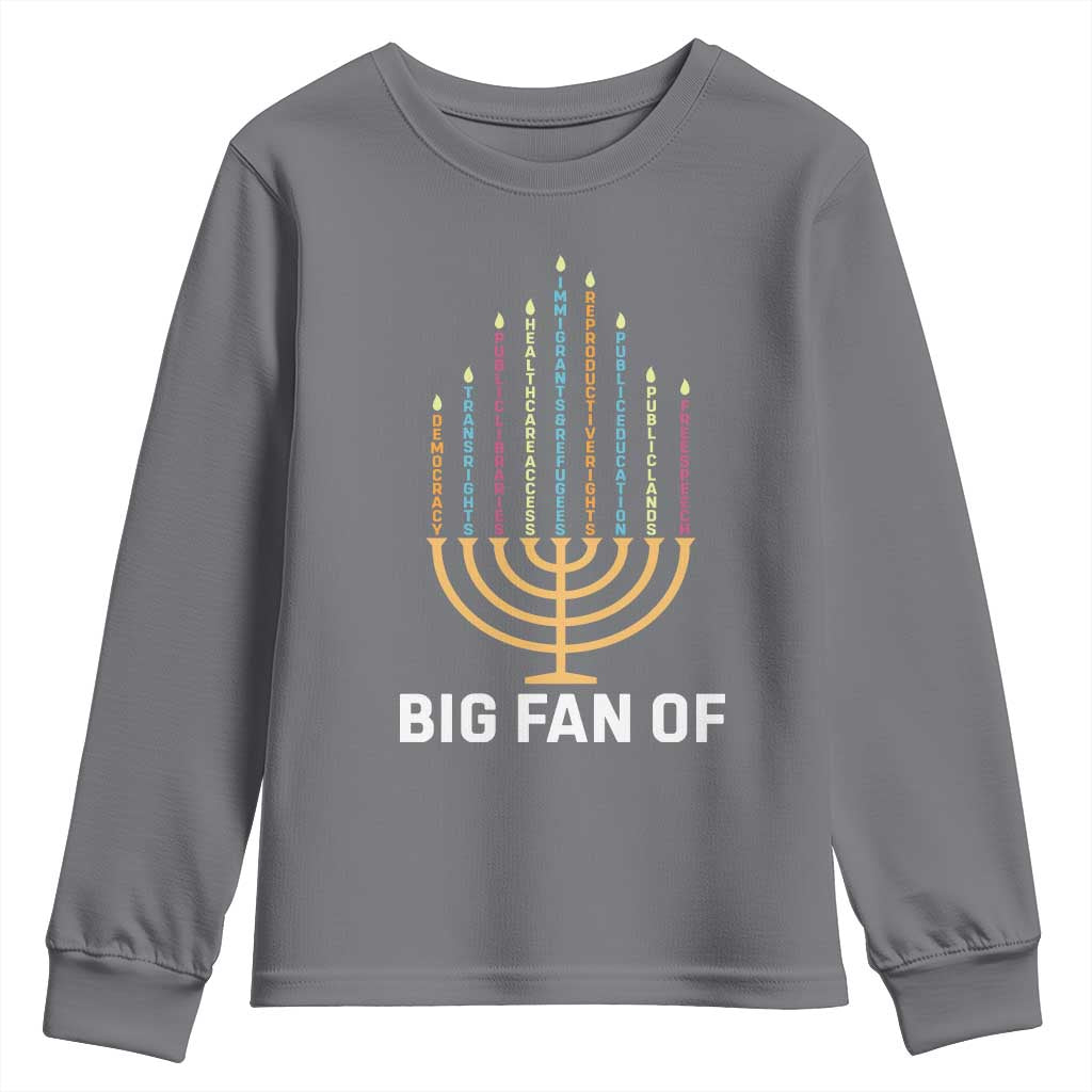 Hanukkah Human Rights Youth Sweatshirt Big Fan Of Democracy Immigrants And Refugees TS11 Charcoal Print Your Wear