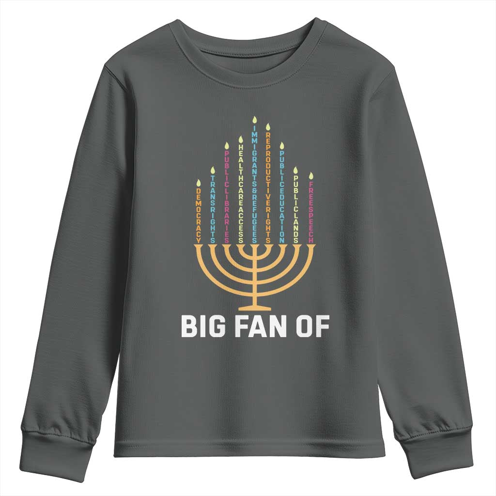 Hanukkah Human Rights Youth Sweatshirt Big Fan Of Democracy Immigrants And Refugees TS11 Dark Heather Print Your Wear