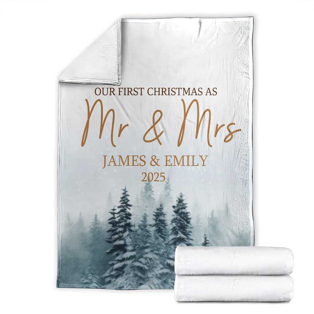 Personalized First Christmas As Mr & Mrs Throw Blanket Custom Name Couple TS11 Snow Print Your Wear