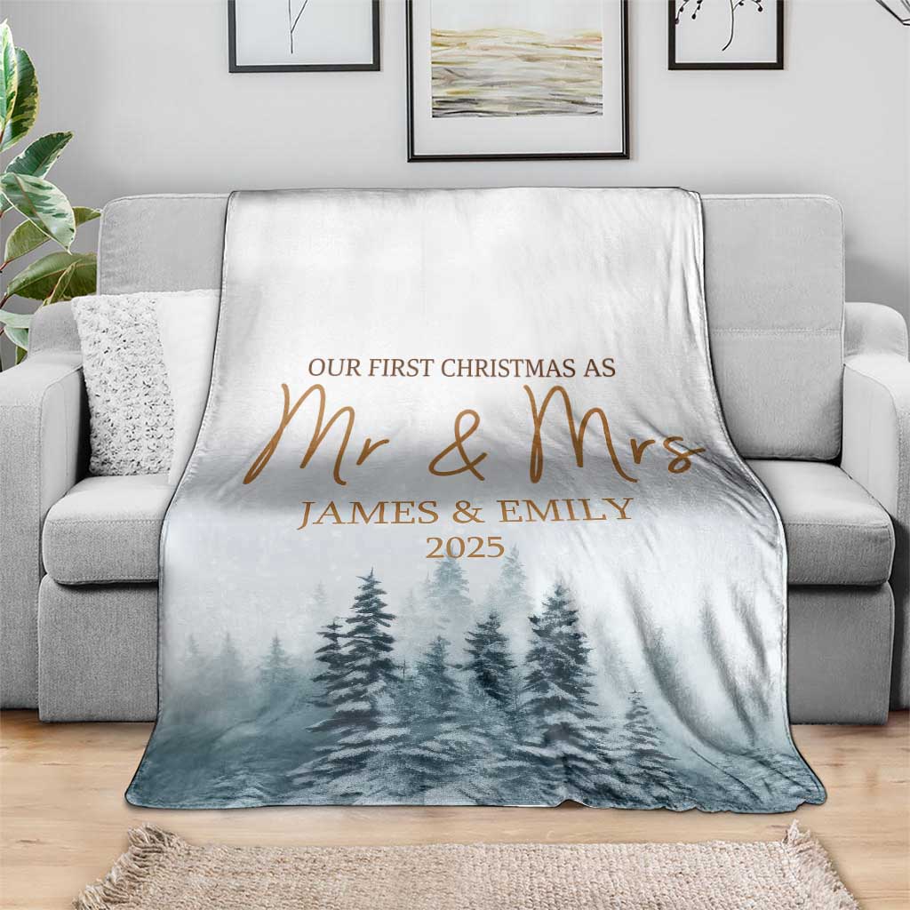 Personalized First Christmas As Mr & Mrs Throw Blanket Custom Name Couple TS11 Print Your Wear