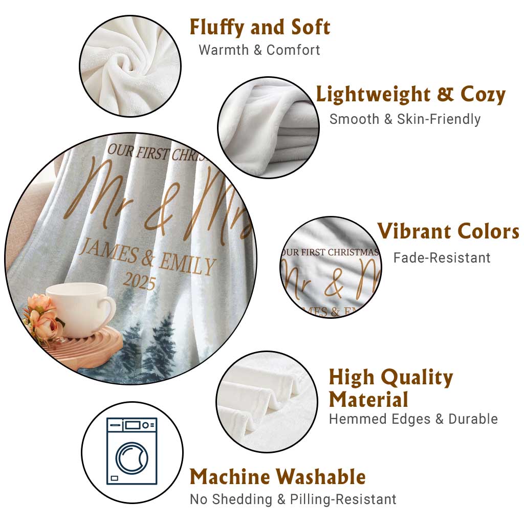 Personalized First Christmas As Mr & Mrs Throw Blanket Custom Name Couple TS11 Print Your Wear