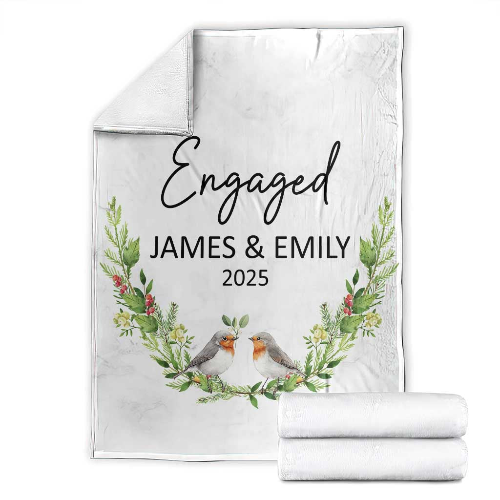 Personalized Engaged Throw Blanket Custom Name Mr & Mrs Engagement Bird Mistletoe TS11 Marble Print Your Wear