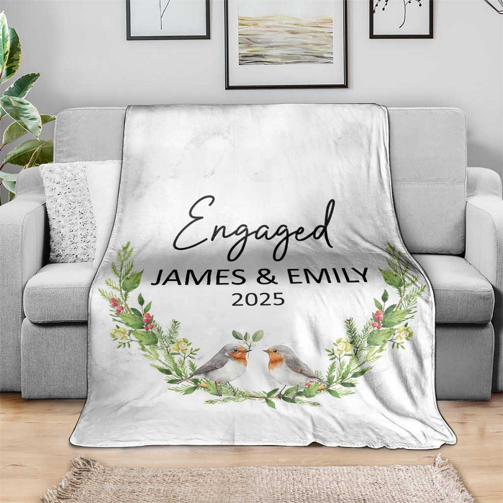 Personalized Engaged Throw Blanket Custom Name Mr & Mrs Engagement Bird Mistletoe TS11 Print Your Wear