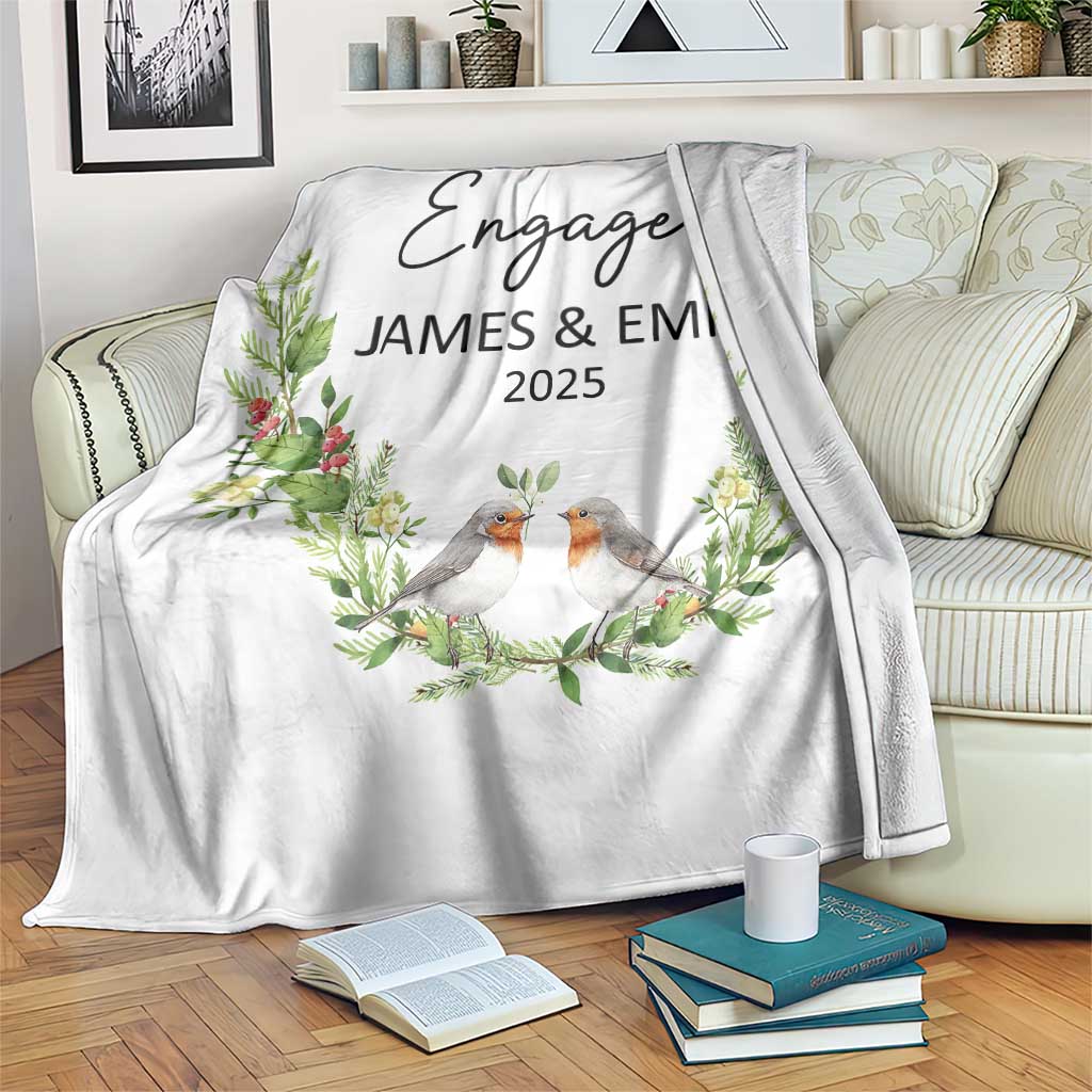 Personalized Engaged Throw Blanket Custom Name Mr & Mrs Engagement Bird Mistletoe TS11 Print Your Wear