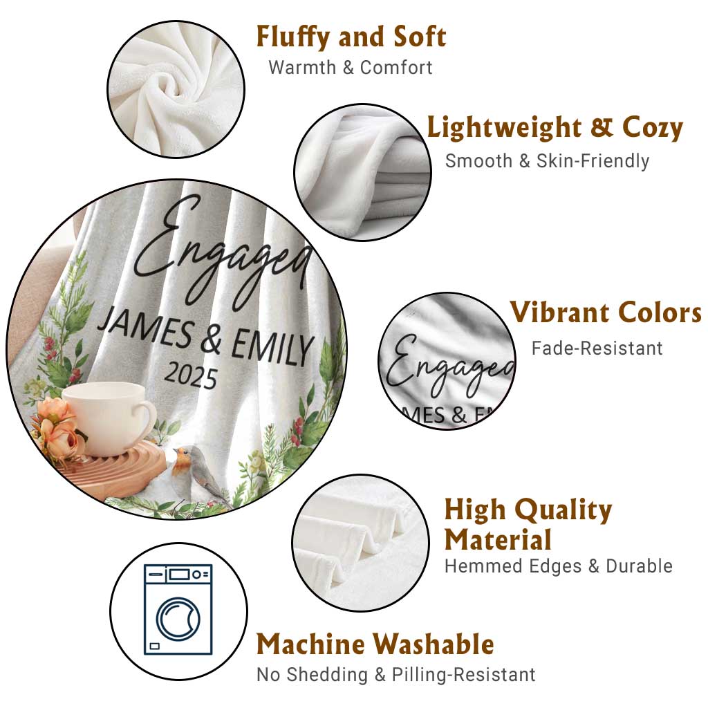 Personalized Engaged Throw Blanket Custom Name Mr & Mrs Engagement Bird Mistletoe TS11 Print Your Wear