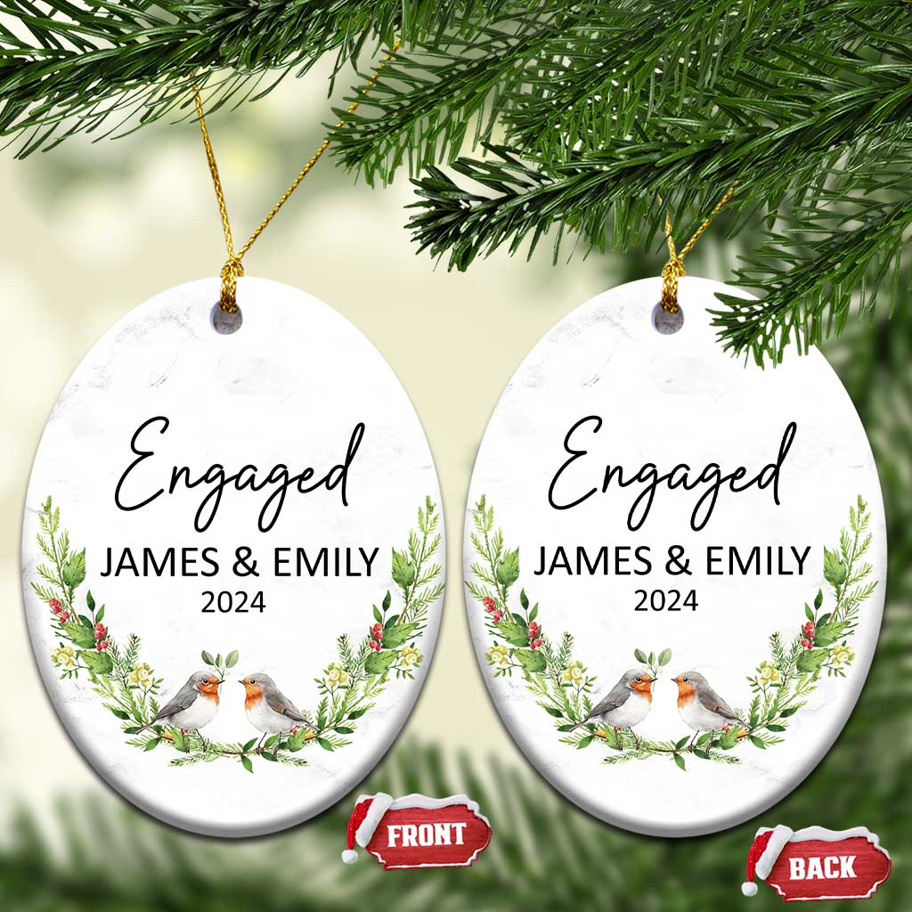 Personalized Engaged 2024 Christmas Ornament Custom Name Mr & Mrs Engagement Bird Mistletoe TS11 Oval Marble Print Your Wear