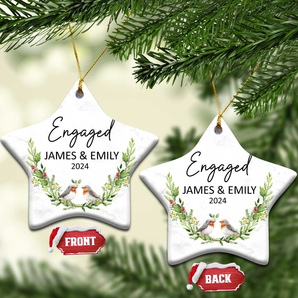Personalized Engaged 2024 Christmas Ornament Custom Name Mr & Mrs Engagement Bird Mistletoe TS11 Star Marble Print Your Wear