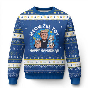 Funny Trump Cat Chanukah Hanukkah Ugly Sweater Meowzel Tov Happy Chanukah David Stars TS11 Blue White Print Your Wear
