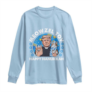 Funny Trump Cat Hanukkah Long Sleeve Shirt Meowzel Tov Happy Hanukkah David Stars TS11 Light Blue Print Your Wear