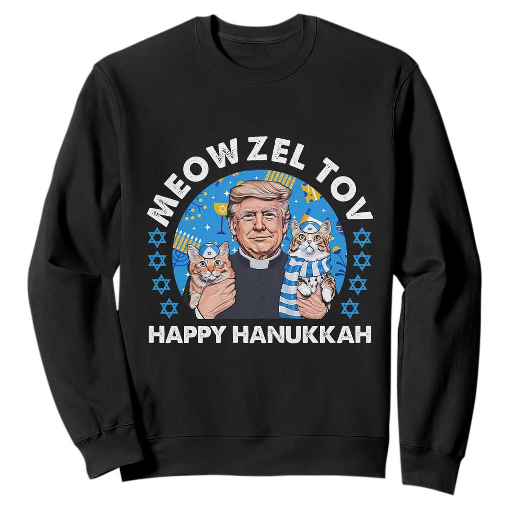 Funny Trump Cat Hanukkah Sweatshirt Meowzel Tov Happy Hanukkah David Stars TS11 Black Print Your Wear
