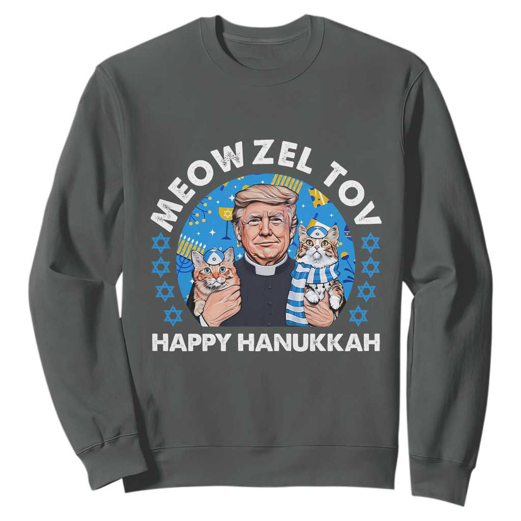 Funny Trump Cat Hanukkah Sweatshirt Meowzel Tov Happy Hanukkah David Stars TS11 Dark Heather Print Your Wear