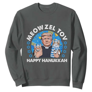 Funny Trump Cat Hanukkah Sweatshirt Meowzel Tov Happy Hanukkah David Stars TS11 Dark Heather Print Your Wear