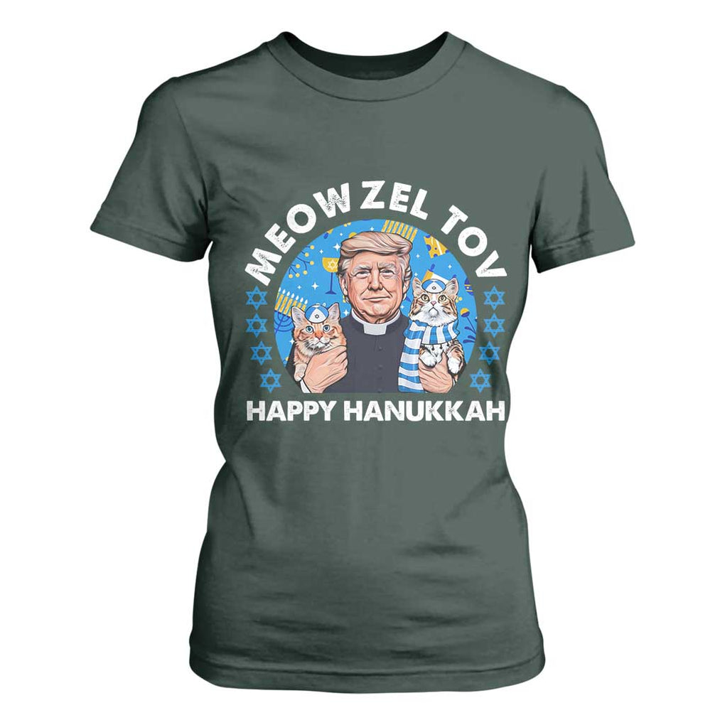 Funny Trump Cat Hanukkah T Shirt For Women Meowzel Tov Happy Hanukkah David Stars TS11 Dark Forest Green Print Your Wear